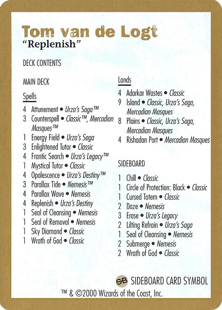 2000 Tom van de Logt Decklist Card