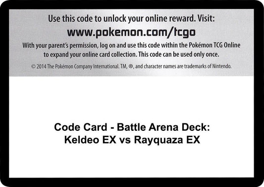 Code Card - Battle Arena Deck: Keldeo EX vs Rayquaza EX