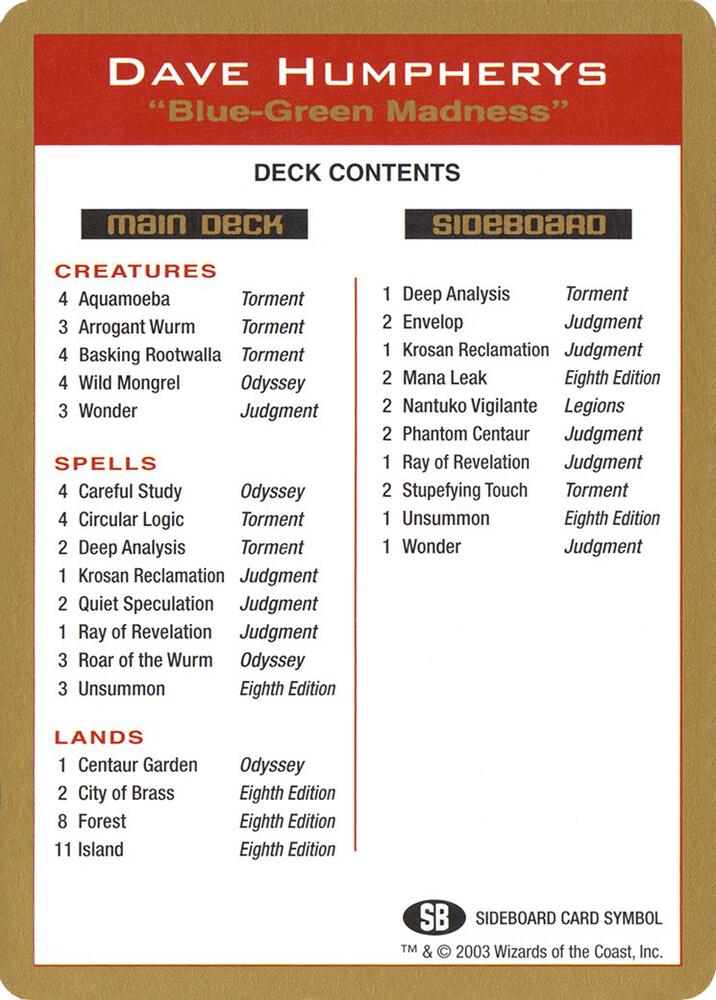 2003 Dave Humpherys Decklist Card