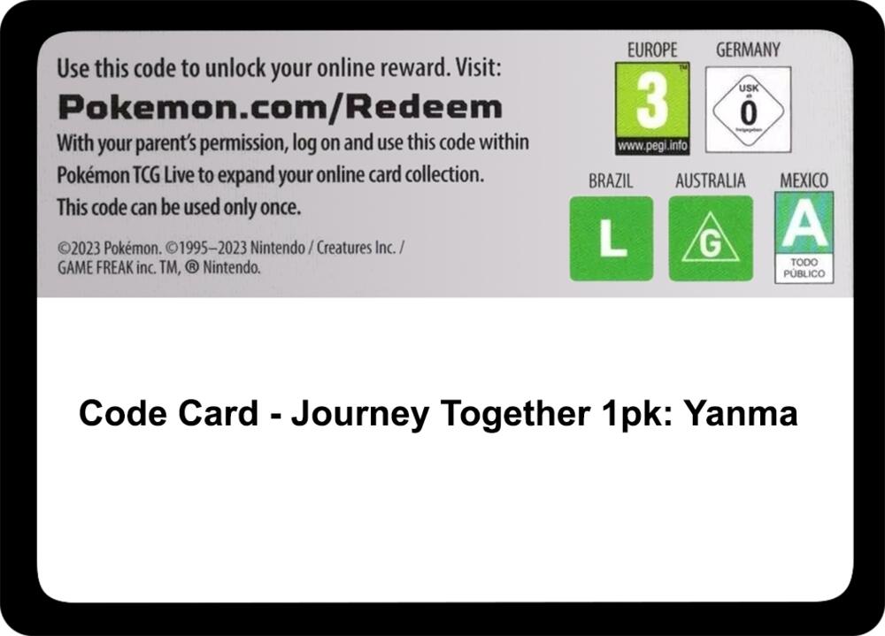 Code Card - Journey Together 1pk: Yanma [SV09: Journey Together]