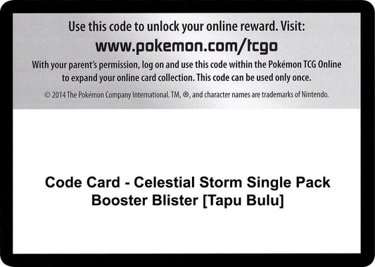 Code Card - Celestial Storm Single Pack Booster Blister [Tapu Bulu]