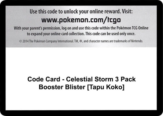 Code Card - Celestial Storm 3 Pack Booster Blister [Tapu Koko]
