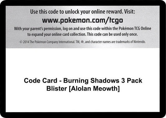 Code Card - Burning Shadows 3 Pack Blister [Alolan Meowth]
